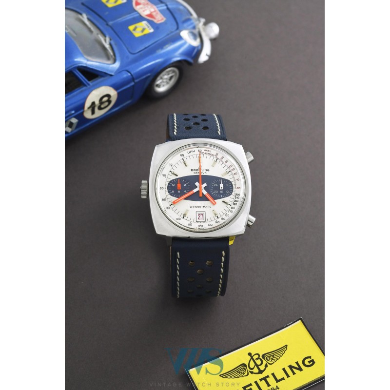 BREITLING (Chronographe Pilote Chrono-Matic Coussin / Silver-Blue / ref. 2111), vers 1969