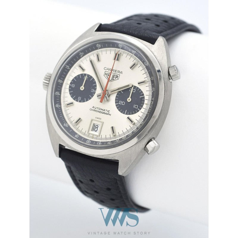 HEUER (Chronographe Carrera Automatic Silver & Black / Panda / ref. 1153 S), vers 1970