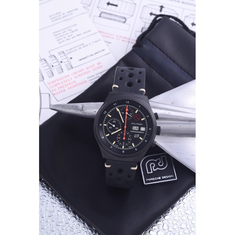 PORSCHE DESIGN (Chronographe military Black / OTAN - Logo atelier/ ref. 7177), vers 1980